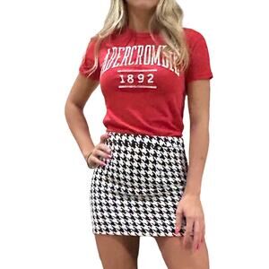 Black and White Houndstooth Gingham Tweed Mini Skirt